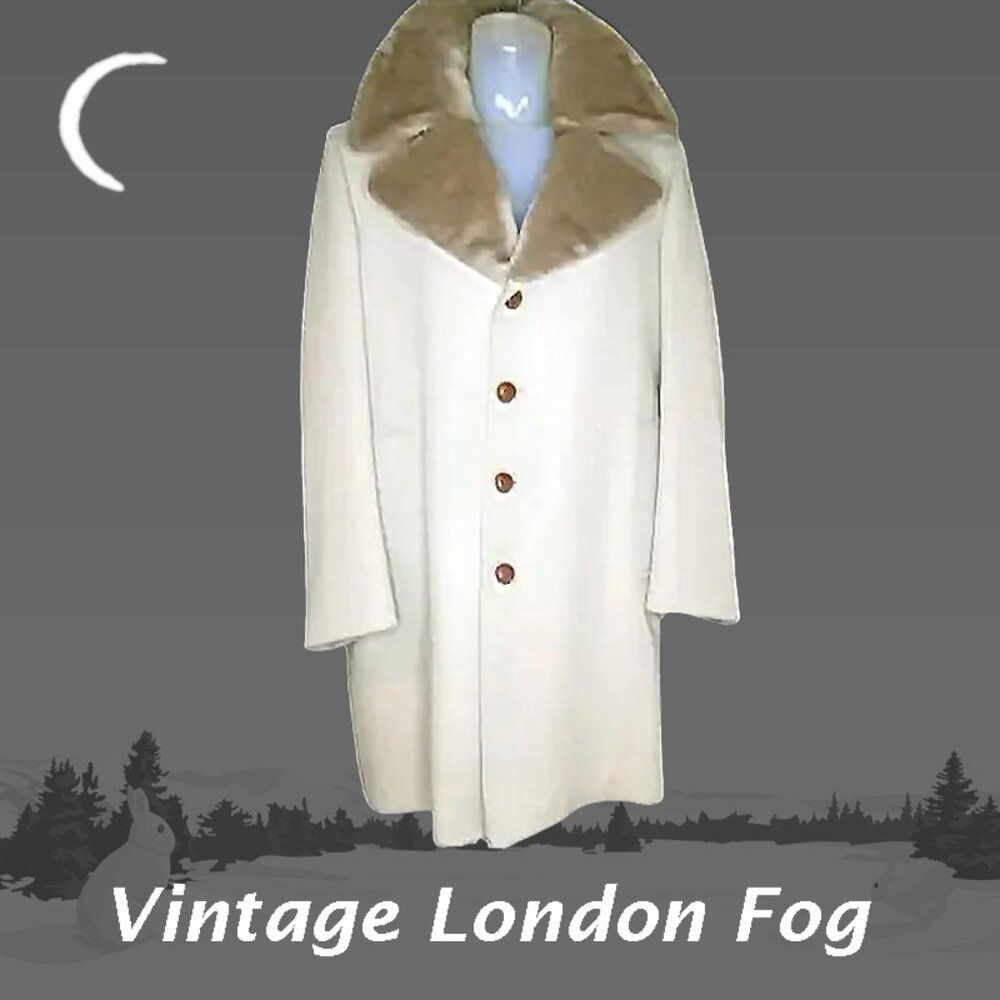 Mens Winter Coat  Vintage London Fog Trench Faux Fur Collar & Lining - 40 Reg